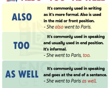Grammar Tips – How To Use Also-Too And As Well In The Right Form?