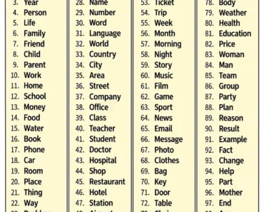 100 Common English Nouns with Example Sentences 100 Common English Nouns with Example Sentences